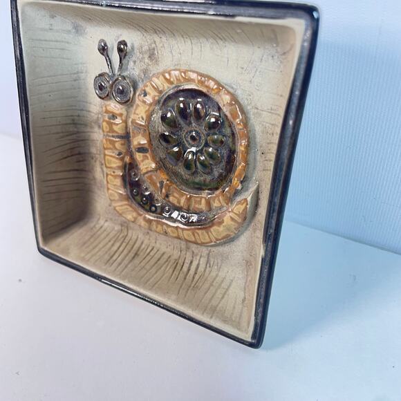 Vintage Takahashi Snail Dish 3.5” Brown Black Ceramic MCM Japan Trinket Ashtray - Picture 2 of 7